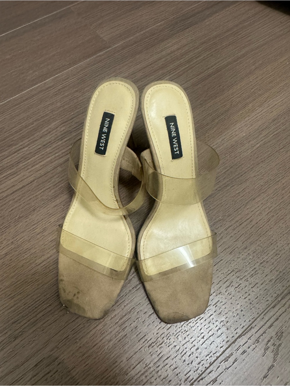 Nine West Beige Slides with Clear Straps